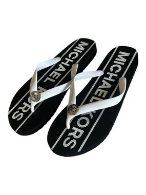 Michael Kors Black and White Logo Slide Sandals